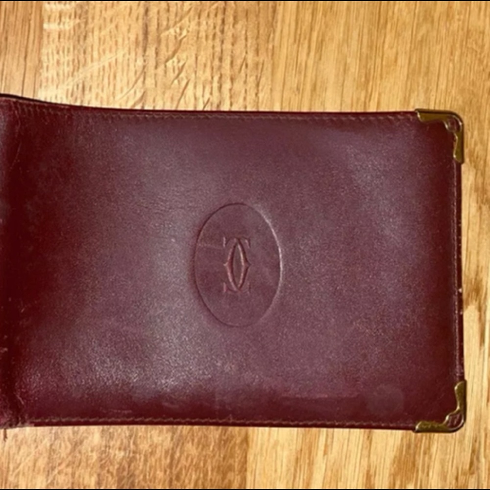 🌹CARTIER Bourdeaux Must Line Leather Bi-Fold Wallet/Passport/Calendar X-Large